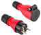 Electraline 92383 Packung mit 1 Gummi-Stecker + 1 Schuko-Steckdose IP54, mit automatischer Federabdeckung für den Freihandbetrieb, Rot/Schwarz