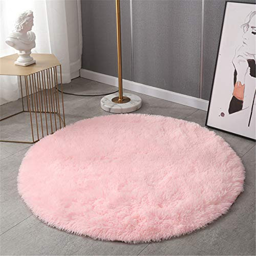 Hiser Ronde Rugs Tapis de Salon à Poils Longs Tapis de Sol Moelleux Shaggy Doux Tapis Antidérapant Décoration Intérieure Tapis Moelleux pour Salon Chambre (Rose,120x120cm)