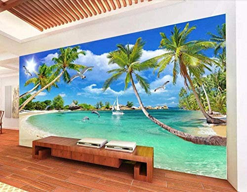 Hawaii Beach Coconut Tree Wallpaper 3D Vlies Tapete Moderne Wandbilder Wanddekoration Tapete Wanddekoration fototapete 3d Vlies wandbild Schlafzimmer-200cm×140cm