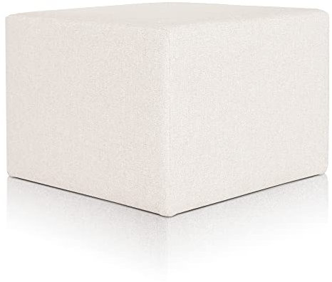 Deshome Pouf hocker Fußstütze 63x63x44 cm Wasserabweisender Stoff: Modernes Design Pouf für Sofa Wohnzimmer Schlafzimmer, Puff hocker, Pouffe Minerva Cremeweiße