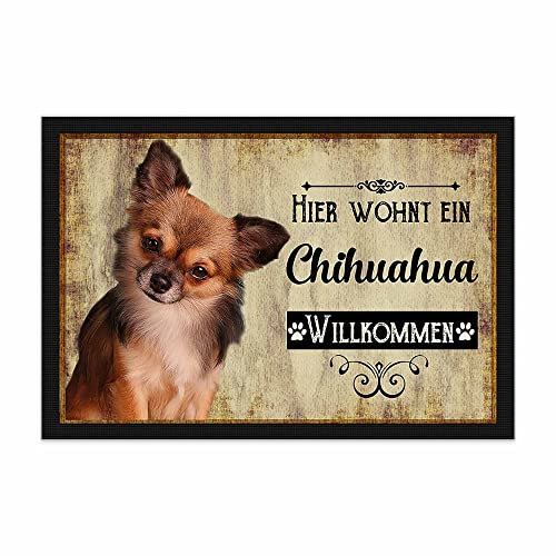 PR Print Royal Fußmatte Haustiere mit Hundebild Chihuahua Langhaar - Geschenkidee für Hundefreunde und Hundebesitzer - Größe 60 x 40 cm