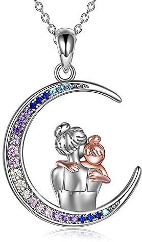 Collar de mamá Plata de ley Luna Colgante Collar Joyas Día de la madre Cumpleaños Aniversario de bodas para mamá Madre Hija