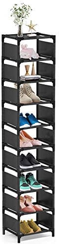 sunvito Shoe Rack 10 Tiers, Space Saving 10 Pairs Tall Shoes Organizer Shoe Shelves, Narrow Shoe Rack Stackable Cubby Storage for Entryway, Closet, Cabinet, Bedroom, Garage, Wardrobe, Door, Hallway