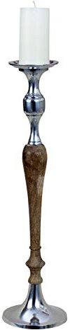 Kerzenständer einarmig Kerzenleuchter aus Holz und Metall braun/Silber Höhe 60 cm