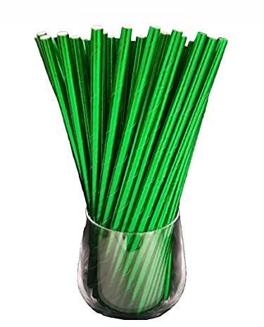 Lot de 120 pailles en papier, biologiques, adaptées à un usage alimentaire, respectueuses de l'environnement, jetables (vert métallisé)