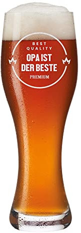 polar-effekt Leonardo Hefeweizenglas 0,5 L mit Wunschmotiv - Original Bayern - für Opa, Großvater, Grandpa - Weißbier, Hefeweizen - Geschenk-Idee - Geburtstag, Weihnachten - Motiv Opa ist der Beste
