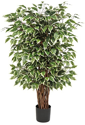 3ft Artificial Ficus Tree with Real Wood Trunks, Replica Tall Artificial Plant with Lifelike Leaves for Home Living Room Indoors Decor (90cm)