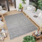 TAPISO Capri Teppich Outdoor Wohnzimmer Terrasse Küche Flachgewebe Grau Schwarz Metallgrau Vintage Floral Muster Modern Design Sisal Indoor 140 x 200 cm