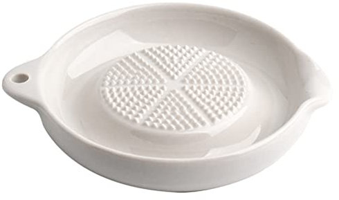 Eeneme Ceramic Garlic Grater Set - White 3.6inch Round Grater Plate for Grating Turmeric, Ginger, and more - Dishwasher Safe