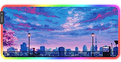 Bimormat Anime XXL RGB Mouse Pad,LED Large Mouse Mat,900x400x3mm,10 Light Modes Extended Mousepad Non-Slip Rubber Base Desk Mat for Gaming, Macbook, PC, Laptop(90x40 RGBbikeboy)