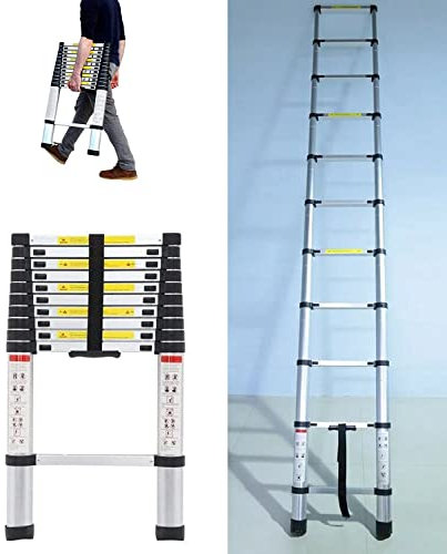 Escalera telescópica de 3,2 m con 11 peldaños, escalera de acero inoxidable, portátil, antideslizante, multiusos, capacidad de carga de 150 kg, EN131