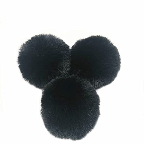 10 STK 6cm Pompons Kunstfell Kaninchenfell Fellbommel,Kunstpelz Pom Pom Ball Plüschbälle Bommeln für DIY Handwerk Mützen Anhänger Dekoration Damen Mädchen Taschenanhänger Schlüsselanhänger,Schwarz
