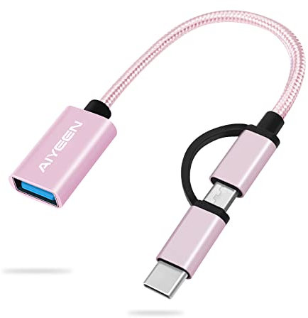 AIYEEN 2-in-1 USB C/Micro zu USB Adapter, USB C zu USB 3.0, USB zu Android OTG Adapterkabel Kompatibel mit MacBook Pro Android Google Samsung und mehr, Rose Gold