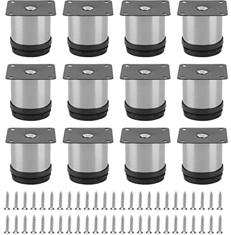 JOIKIT Lot de 12 Pieds de Meubles reglables Hauteur, 50 x 60 mm, Pieds de Table en Acier Inoxydable avec vis de Montage, Pieds Ronds d'armoire de Cuisine pour Bureau, Tables Basses, Placard