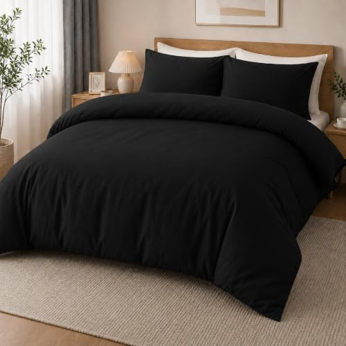 MOONLIGHT20015 King Size Duvet Cover Sets Breathable Black Bedding Sets | Brushed Microfibre Quilt Cover with 2 Pillow Cases, Premium Solid Soft Bed Set Machine Washable – Ideal for Homes and Hotels