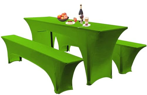 Elastische Hussen Für Bierzeltgarnitur Biertischhussen Bierbank-Auflage & Tischdecke 50 cm Oder 70 cm Tischbreite, 3 TLG Set Stretch Hussen Für Festzeltgarnituren Bierbank (50cm,Green)