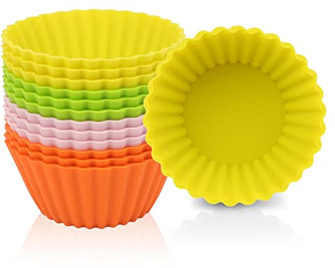 9.2cm Silicone Cupcake Moulds, ProChosen 12 Pack Muffin Cases, Reusable Silicone Baking Cups, Giant Reusable Cake Moulds, Air Fryer Liners Bakewarem, Cupcake Holder for Cakes Ice Creams Puddings