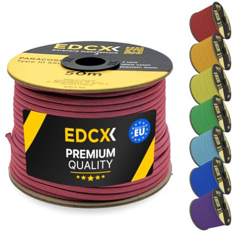 EdcX Paracorde en Nylon 4 mm 550 50 m (165 Pieds) - Type III, Corde 100% Nylon, Corde à 7 brins, Corde en Nylon 4 mm dans des Couleurs Unies (Pastel Pink, 50 m)