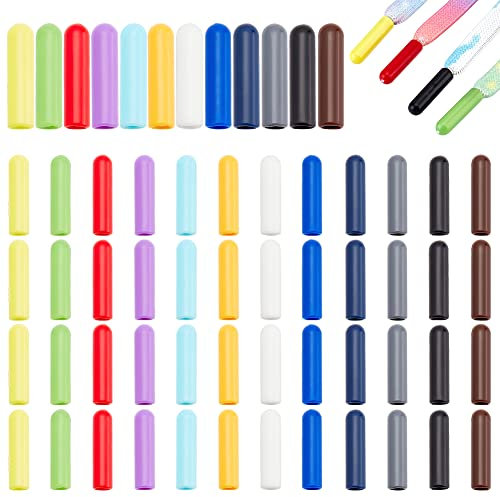 PH PandaHall 48pcs Embouts de Lacets 12 Couleurs Capuchon d'extrémité de Cordon de tête de Lacet en Plastique Lacet Bullet Ends Remplacement pour Baskets Sweats à Capuche Pantalons de Plage 3.5mm