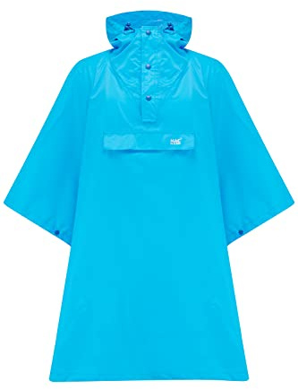 Mac in a Sac - Poncho - Packable Waterproof Cape for Men & Women - Lightweight and Breathable Rain Jacket with Hood that Packs into its own Bag - Neon Blue - One-Size