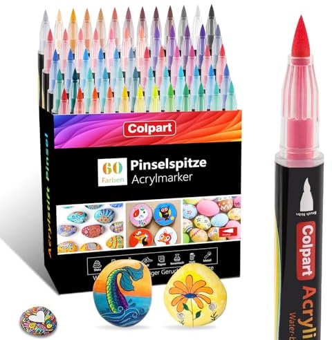 Pinselspitze Acrylfarbe Stifte-60 Farben Acrylfarbe Marker Kalligraphie Kunst Marker ostereier zum bemalen für Kartenherstellung, Rock Malerei, Stein, Keramik, Glas, Holz, Leinwand, Metall
