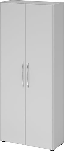 bümö Mehrzweckschrank 80cm breit, Aktenschrank o. Schuhschrank hoch, Schrank mit Regal, Küchenschrank in grau aus Holz, Vorratsschrank & Haushaltsschrank mit Metallgriffen