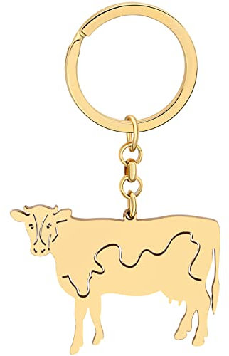 BAMAY Edelstahl Milch Kuh Schlüsselanhänger Bauernhof Tiere Schmuck Kuh Geschenke für Frauen Mädchen Party Favors Brieftasche Auto Schlüsselanhänger (Vergoldet)