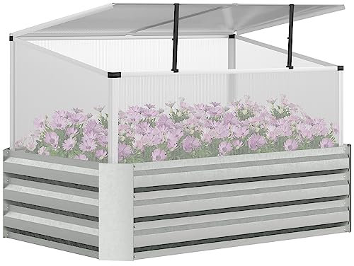 Outsunny Raised Beds for Garden with Cold Grame, Mini Greenhouse and Galvanised Outdoor Planters, for Herbs and Vegetables, Use for Patio, Backyard, Balcony