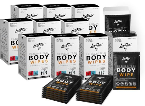 Leofair Body Wipes Einmalwaschlappen XXL - feuchte Waschlappen für Reisen, Camping, Festival & unterwegs - 100 große Feuchttücher einzeln verpackt für Gesicht und Körper