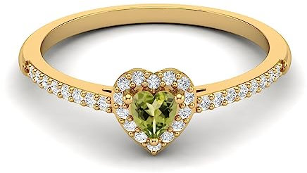0,45 ctw herzförmiger Peridot-Edelstein 925 Sterling Silber Solitär Halo Damen Hochzeitstag Ring Gold Vermeil, 58