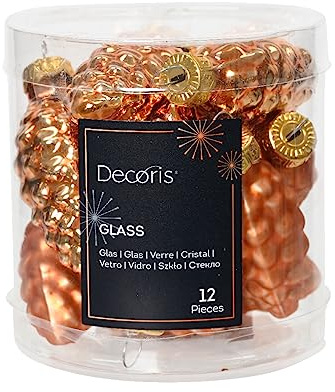 Christbaumschmuck Zapfen Glas 6cm x 12 Stück Weihnachtskugeln Christbaumkugeln Kupferrot Kupfer - Bronze - Hellorange