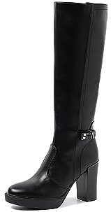 QUEEN HELENA Stivali Alti con Tacco Zip Laterale con Plateau Donna X29-143 (Nero, Sistema Taglie Calzature EU, Adulto, Donna, Numero, Media, 36)