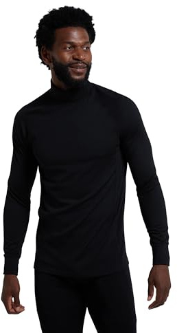 Mountain Warehouse Summit Mens Merino Funnel Neck Top - Moisture Wicking, Breathable & Lightweight Baselayer - Autumn Winter, Outdoors, Travelling & Hiking Black M