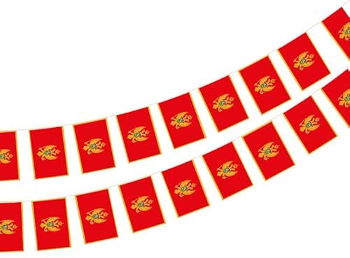 Pandiui23 Montenegro-Flagge, 40 Stück, 14 x 21 cm, Rot, Patriotisch, Nationalfeiertage, Kulturveranstaltungen, Dekoration, Girlanden, Flaggen-Girlande, Flaggenkette
