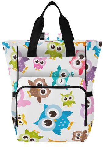 MCHIVER Bunte Eulen Wickeltasche Rucksack Große Kapazität Babytaschen mit Isolierten Taschen Mutterschaft Mama Tasche für Baby Mädchen Baby Junge, Bunte Eulen
