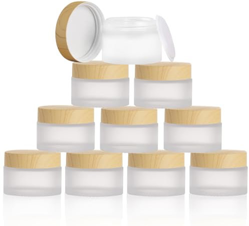 Vegena Pots De Crème En Verre: 10 Pièces Conteneurs En Verre Dépoli, Contenant Cosmétique Étanche, Idéal Pour Les Voyages Et L'Usage Quotidien (30g, Transparent)
