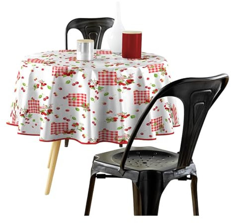 Douceur d'Intérieur Nappe Ronde (Diamètre 160 cm) Cerise, PVC Imprimé