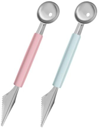 2Pcs Useful Melon Baller Scoop Set DIY Funny Melon Baller Scoop Carving Stainless Steel Fruit Scoop Multi-Function Double-Sided Melon Baller