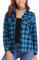 Aottori Chemisier à Carreaux Femme Coton Chemise Flanelle Chic avec Bouton Classique Blouse Bucheron Western Décontractée Retro Ecossaise Casual Vintage Blouse Bleu XL