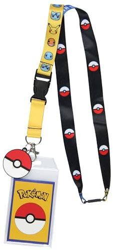 Cordon Pokémon | Gotta Catch Em' All Pikachu Bulbasaur Squirtle Charmander Breakaway ID Badge Lanyard avec pendentif Pokeball de 5,1 cm