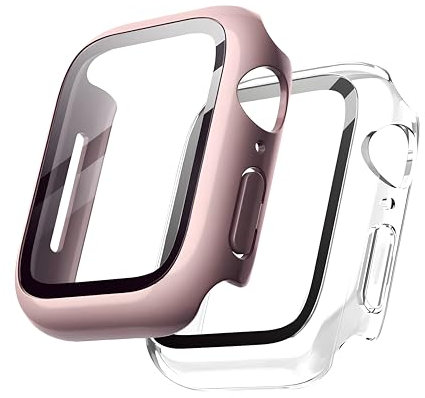 yunus aras 2-Pack Apple Watch Screen Protector, apple watch case, apple watch cover, 44 mm for apple watch 6/5/4/SE series, Shockproof Protective Cover for iWatch (rose gold+transparent)