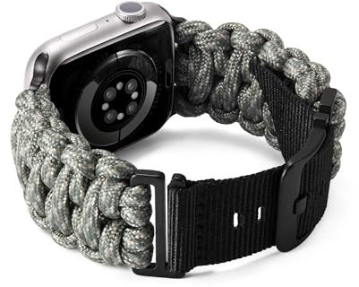 BINLUN Kompatibel mit Apple Watch Armband Paracord 550 42mm/44mm/45mm/46mm/49mm Militär Robustes Nylon Sportarmband Ersatzarmband für iWatch 10/9/8/7/6/5/4/3/2/1/SE Herren Damen 8 Farben(Tarngrün)