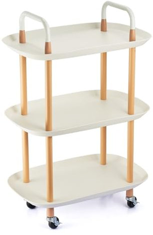 URBNLIVING 3 Tier Beech Wood & Plastic Serving Storage Trolley Food Drinks Cart on Wheels