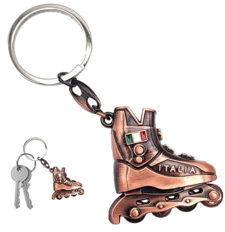 Leddy Living Schlüsselanhänger in Taschenform mit Rollschuhen, Schlüsselhalter italienische Nationalflagge Italien, aus Metall, Accessoire für Damen und Herren, Geschenkidee, Kupferfarben, One size