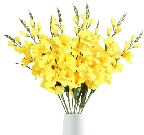 IPOPU 10PCS Yellow Silk Gladiolus Flowers, 30.3in Artificial Plants for Home Decoration