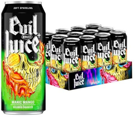 EVIL + JUICE Manic Mango | Erfrischungsgetränk mit Mangogeschmack | hochkonzentriert | leicht karbonisiert | alles andere als Mainstream | für die Überdosis EVIL | 12x 0,5l Dosen