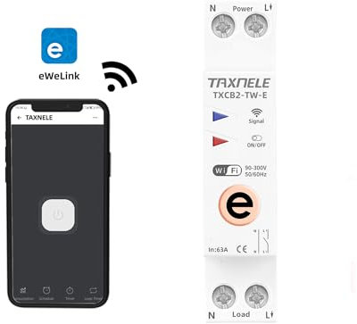 eWeLink WiFi Smart Interruttore Interruttore Tempo Relè Timer 1P + N 10A 16A 20A 25A 32A 40A 63A 110V 220V Telecomando Wireless Compatibile con Google Home e Alexa(63A)