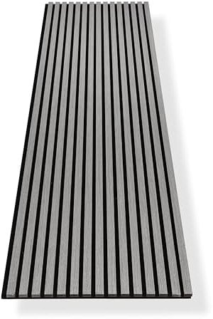 HAGEFOL® Akustikpaneele Holz 240x60 cm, Farbe: Grau, Wandpaneele Holz, 3D Lamellenwand aus Holzfurnier auf Akustik Filz, Akustikpaneele 2400x600 mm