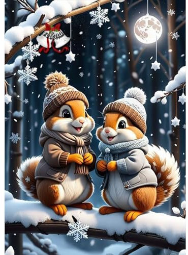 TOSTOG 5D Diamond Painting für Erwachsene,Eichhörnchen und Schneeflocken Diamant Painting Kits Bilder,Diamant Malerei DIY Diamond Painting Bilder Set 30x40cm für Wanddekor