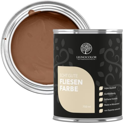 Lignocolor Fliesenfarbe für Wand & Boden matt 750 ml (Hellbraun) | hochbeständiger Fliesenlack für Wand- und Bodenfliesen in Bad & Küche – ohne Schleifen, feuchtigkeitsresistent, hochdeckend.